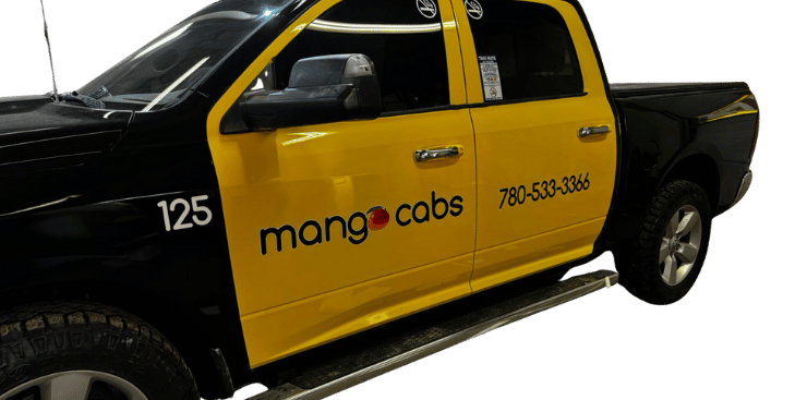 Mango Cabs GP pickup truck taxi in Grande Prairie - professional taxi service vehicle