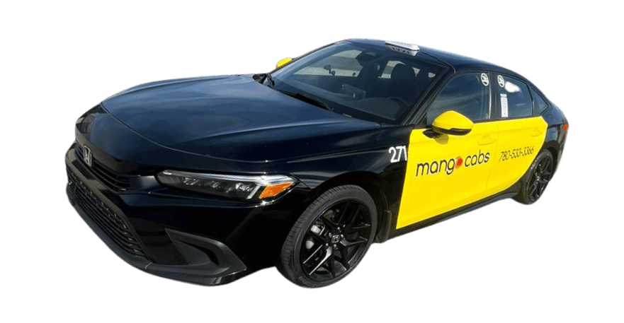 Mango Cabs GP taxi vehicle in Grande Prairie Alberta - black and yellow cab service
